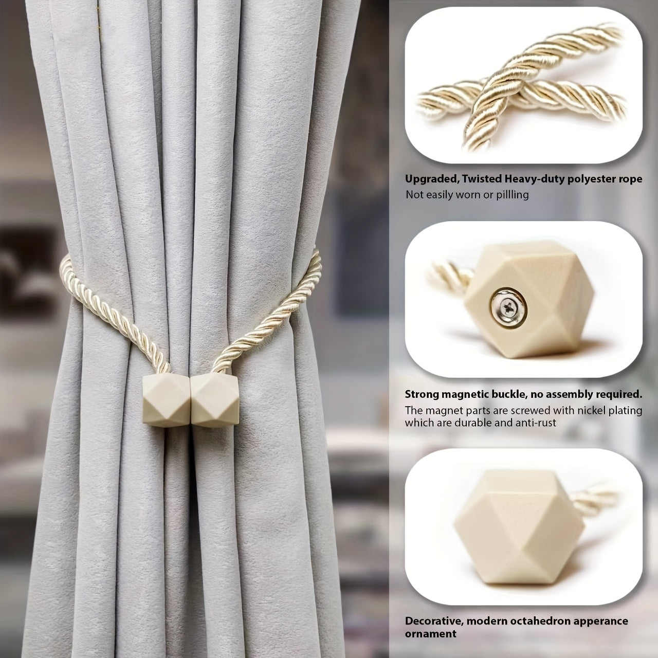 Contemporary Rope-Style Magnetic Curtain Tiebacks - Perfect for Enhancing Living Room, Office, and Home Décor