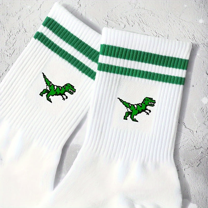 1 Pair Dinosaur & Striped Print Sports Socks for Women