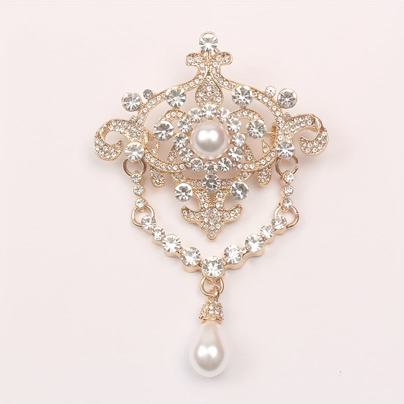 Elegant and sophisticated classic European courtly style pin featuring a vintage pearl brooch with an unconventional shape and water opal embellishments.