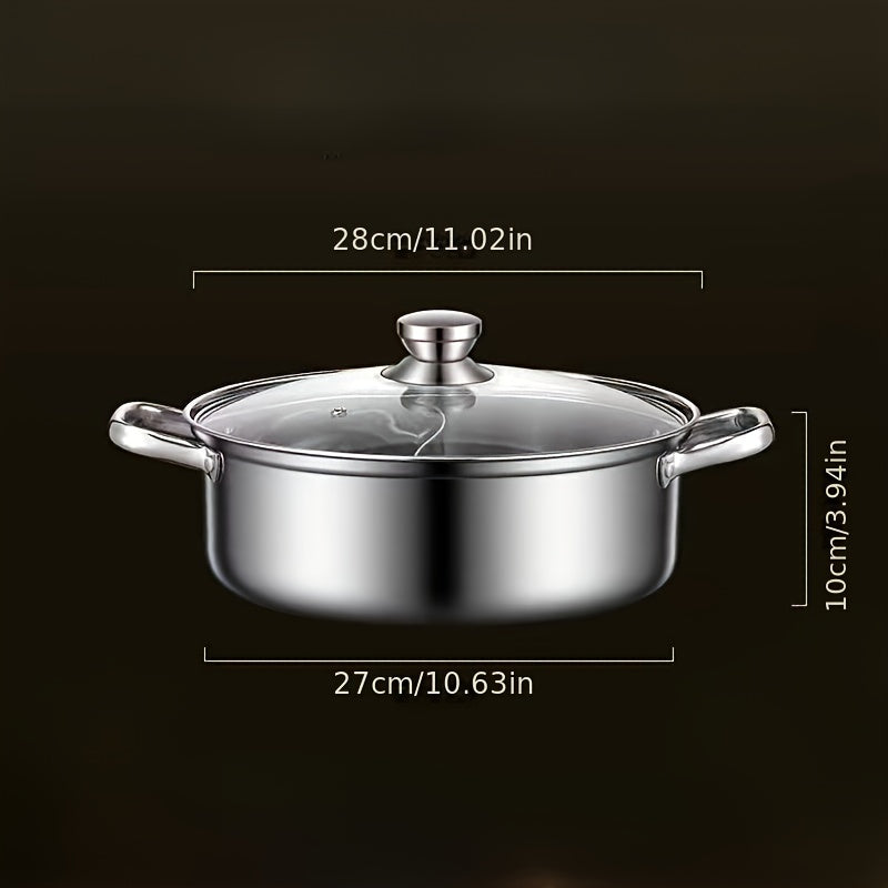 1 piece of Soup Pot Yuanyang Pot, made from extra-thick stainless steel for domestic use with a large capacity for hot pot or shabu shabu. Suitable for use on an electromagnetic furnace or gas furnace, this pot is versatile and suitable for general