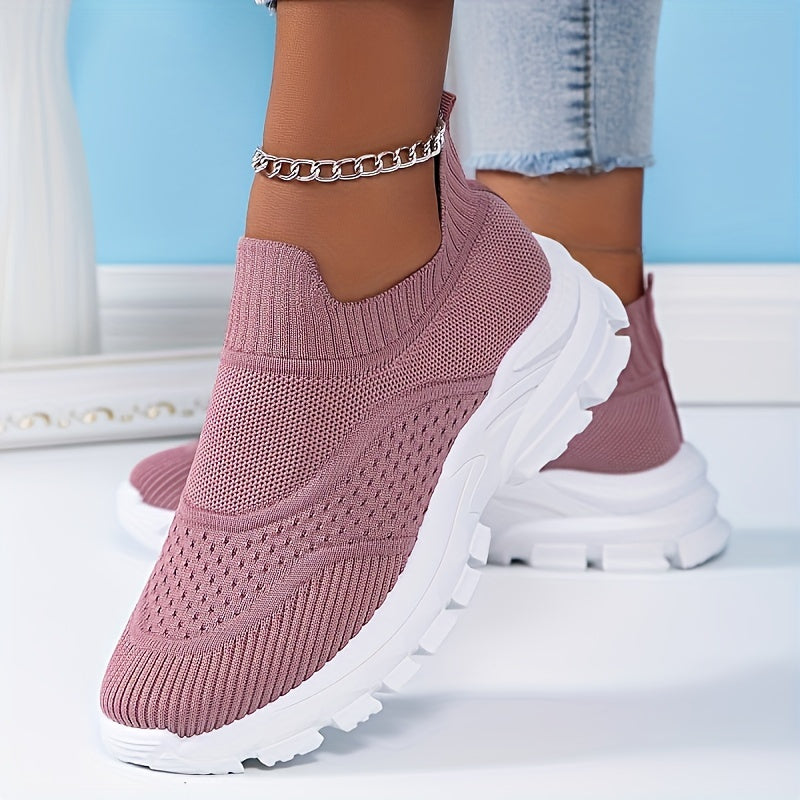 Breathable mesh slip-on sneakers for women with thick sole, lightweight and comfortable for all seasons.