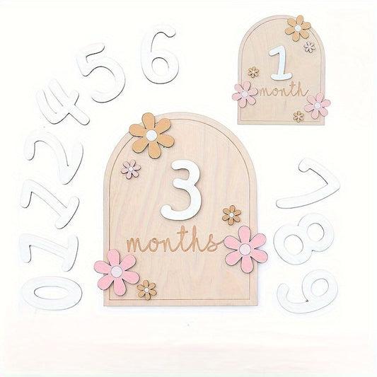 Wooden milestone birth sign with creative milestone card, perfect for capturing first year growth and pregnancy journey milestones in photography. Makes a thoughtful gift for Christmas or Thanksgiving Day.