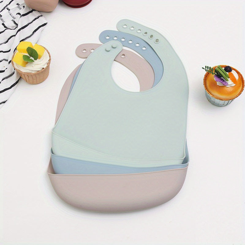 3 pieces of Food Grade Silicone Baby Bibs in Unisex Colors