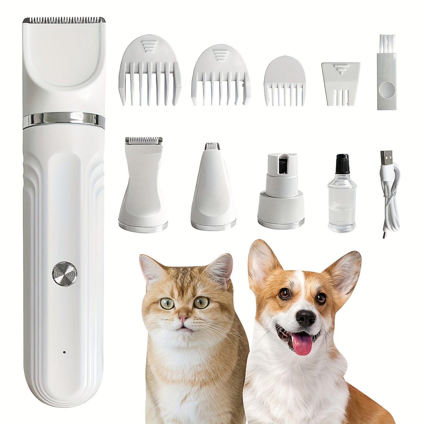 4-in-1 Rechargeable Pet Grooming Kit for Dogs and Cats - USB Powered