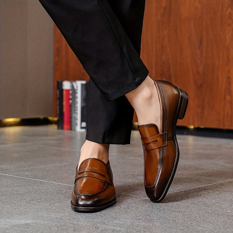 Men's classic slip-on loafers with genuine upper and lining, rubber sole, round toe - suitable for all seasons.