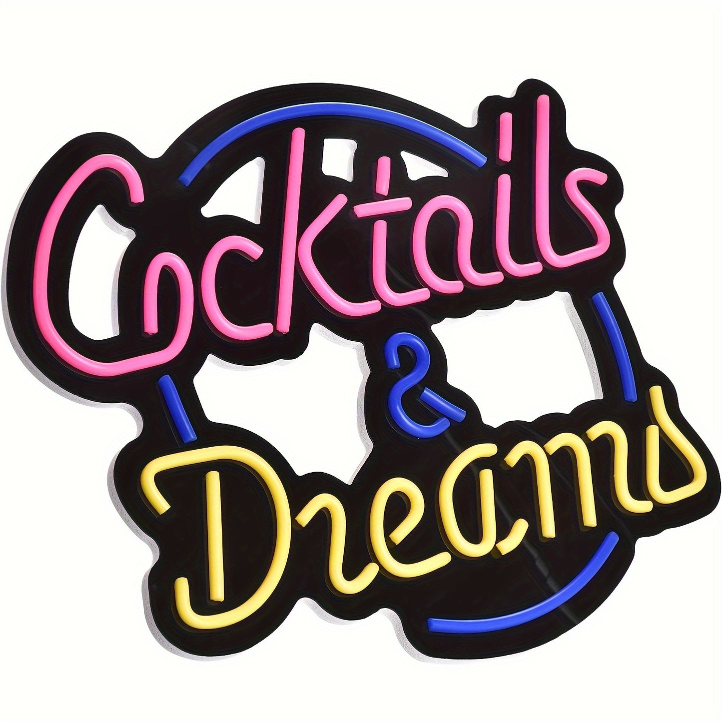 1pc NEON FINE NF "Cocktails & Dreams" LED Neon Sign - Vibrant Blue, USB Powered Wall Art for Bars, Hotels, Pubs, Bedrooms, Cafes - Ideal for Wedding, Birthday Party Decor, 44*36cm, Pub Art Piece. Vibrant Wall Art with USB Powered Sign.