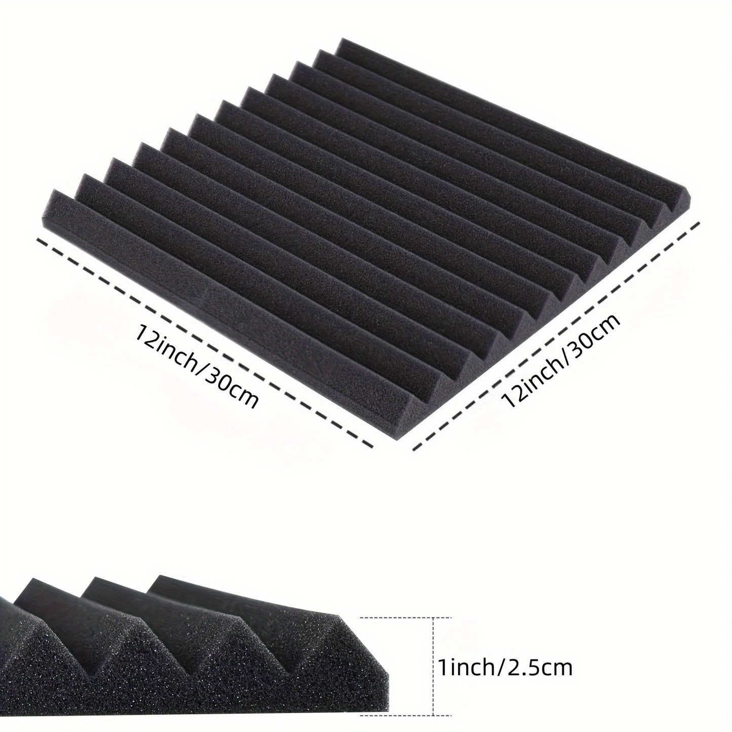 A pack of 60 black soundproof foam boards sized 30*30*2.5cm, flame retardant, high density, quick recovery, easy to install, wedge-shaped, suitable for various spaces such as recording