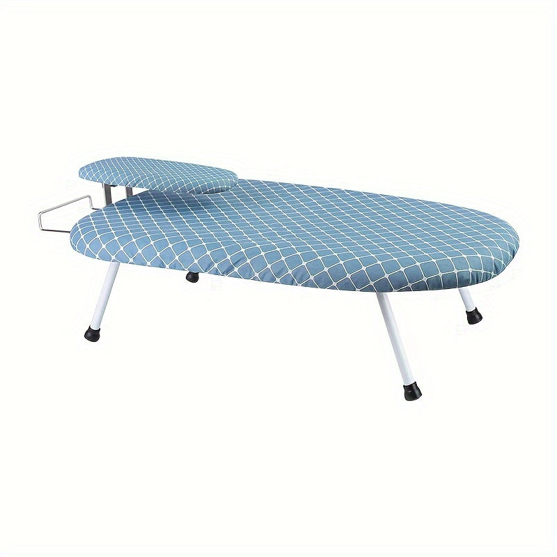 A sturdy ironing board with four foldable legs and a detachable fabric cover for reliable stability during ironing.