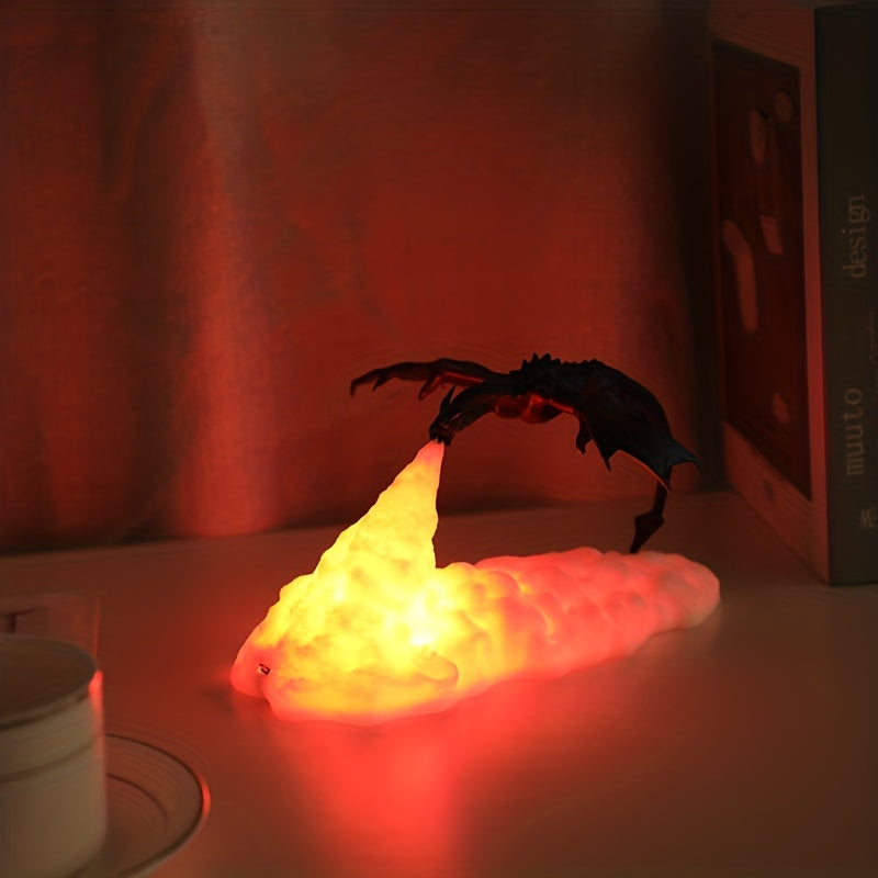 1 Fire Dragon Lamp: 3D Printed Volcano Dragon Night Light for Bedroom or Office.