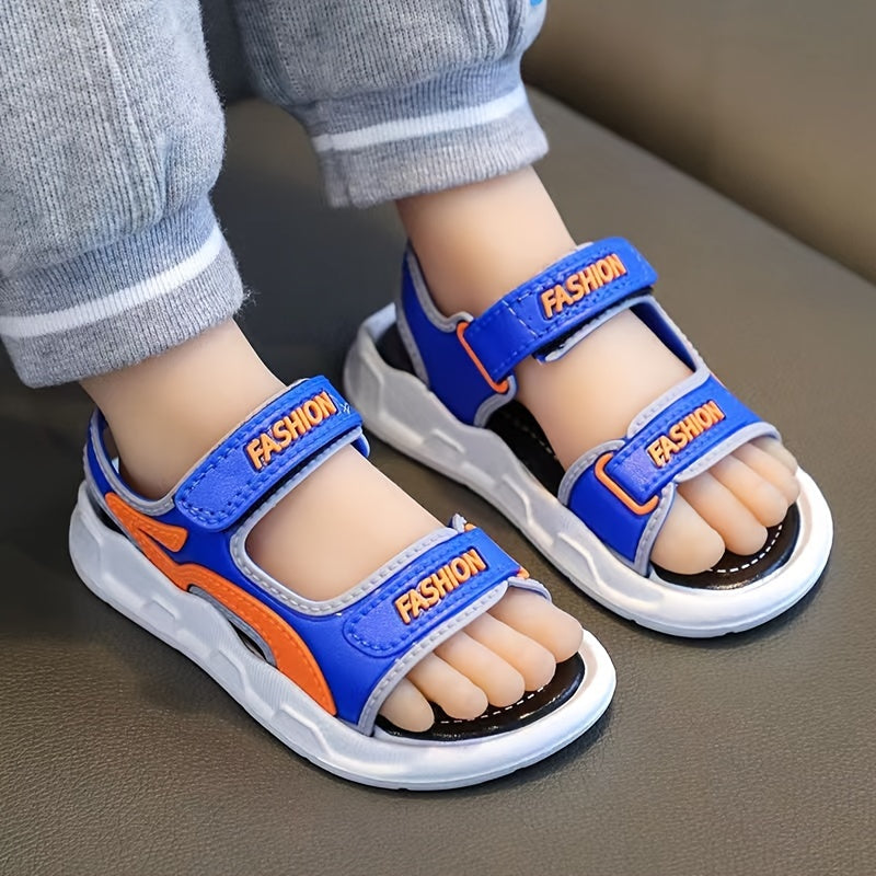 2024 Boys' Summer Sandals: Durable, Breathable with Cartoon Design, Hook-and-loop Fastener Strap - Blue/Orange, Blue/Black/Gray, Blue/Red/Orange