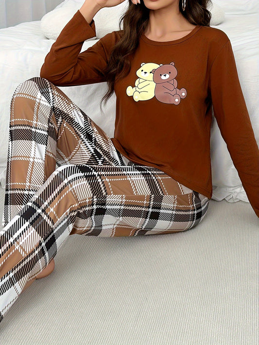 Cozy plaid pajama set for women, perfect for autumn.