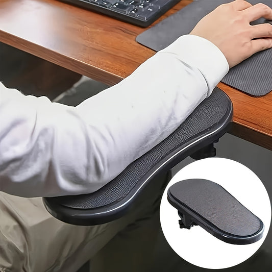 Elbow support extender for gaming and office use, adjustable height with textured cushioning for keyboard and mouse comfort.