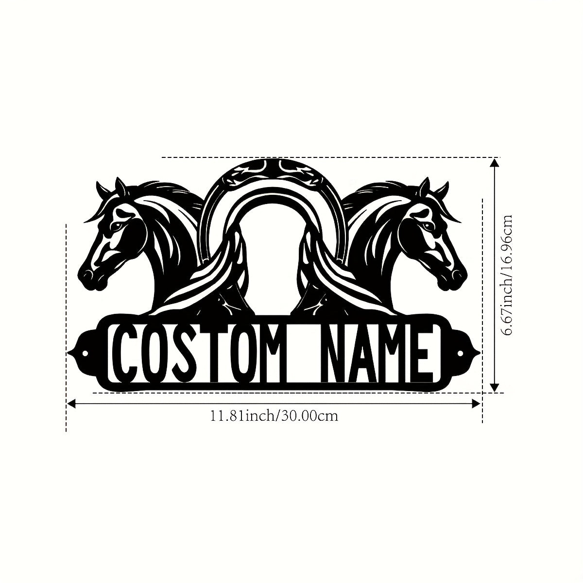 Customize your space with our one piece customizable black iron horse wall art. This personalized name metal sign is perfect for adding a rustic farmhouse touch to your home, office, porch, or patio. Handcrafted and distressed for a unique look, this