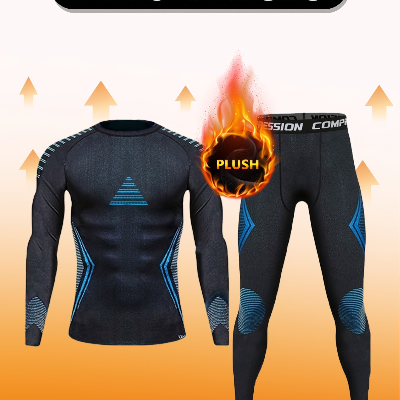 Men's Thermal Compression Set for Fall & Winter - Plush-Lined Top & Leggings, Ideal for Outdoor Activities, Machine Washable.