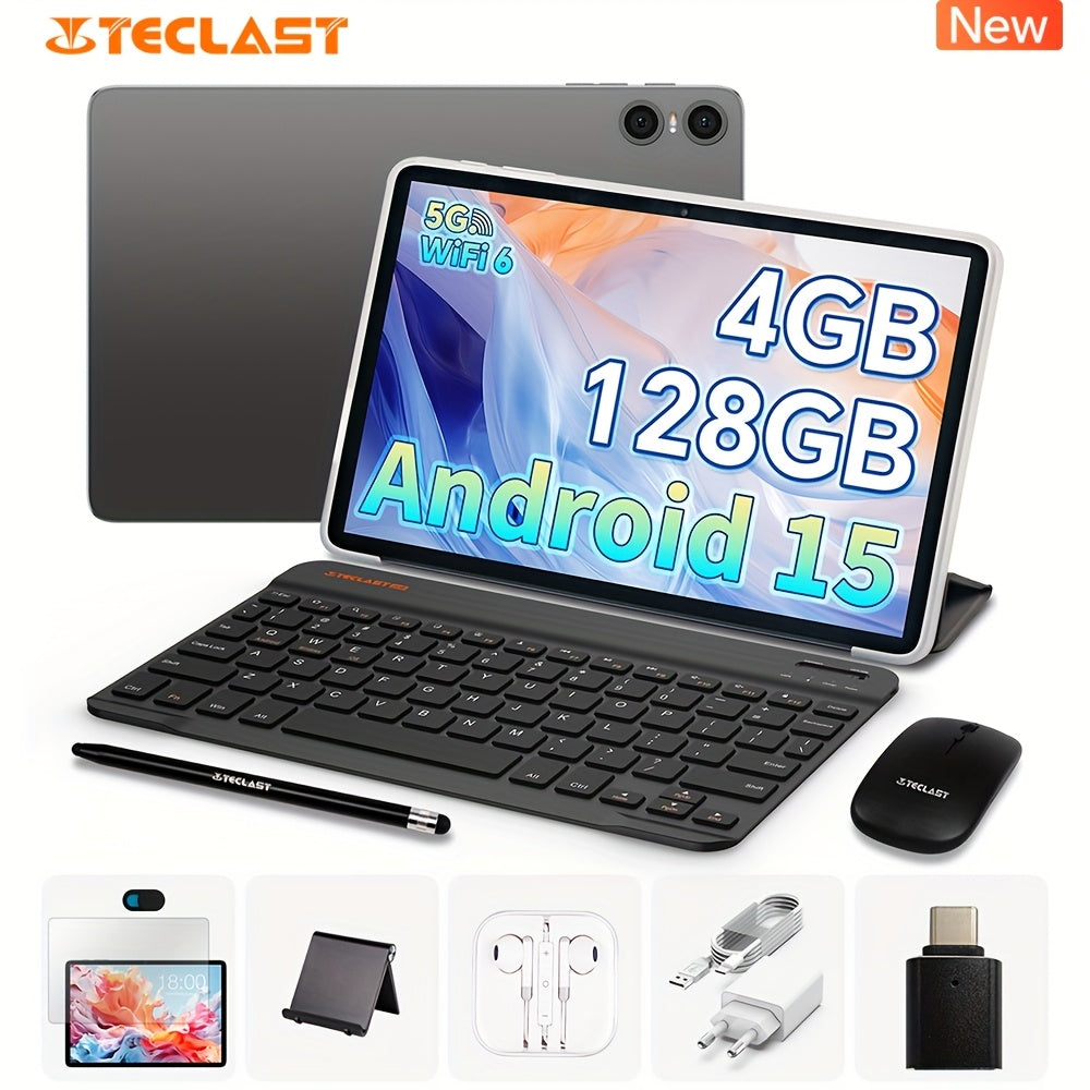 New Teclast P30T Tablet with Android 15, 10.1-inch IPS Display, 4GB+8GB RAM 128GB ROM, 1TB TF Card Extension, Unisoc T606 CPU, 6000mAh Battery, WiFi6, Keyboard, Case, Charging Kit, Tablet