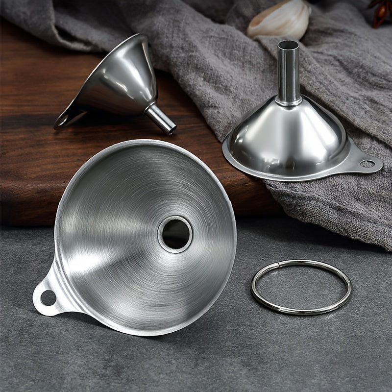 Set of 3 Stainless Steel Funnels with Lid and Strainer, Versatile Food-Grade Funnel Set for Measuring and Pouring in the Kitchen