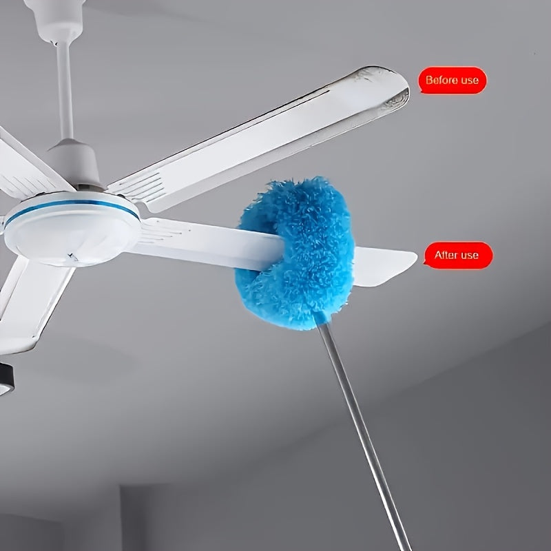 Get the 1pc Extendable Microfiber Ceiling Fan Duster with Locking Buckle! It's reusable, machine washable, and easy to clean with a removable head. Perfect for RV & home use in the living room, bedroom, bathroom, and kitchen. No electricity or battery