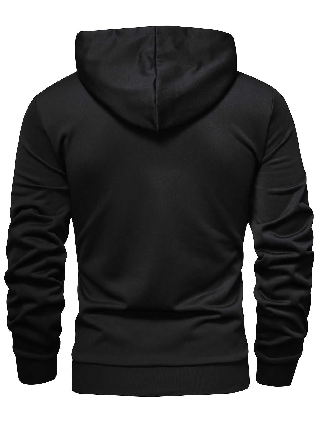 Men's casual polyester hoodie with button detail, solid color knit fabric sweatshirt with slight stretch, regular fit hooded pullover for spring/fall.