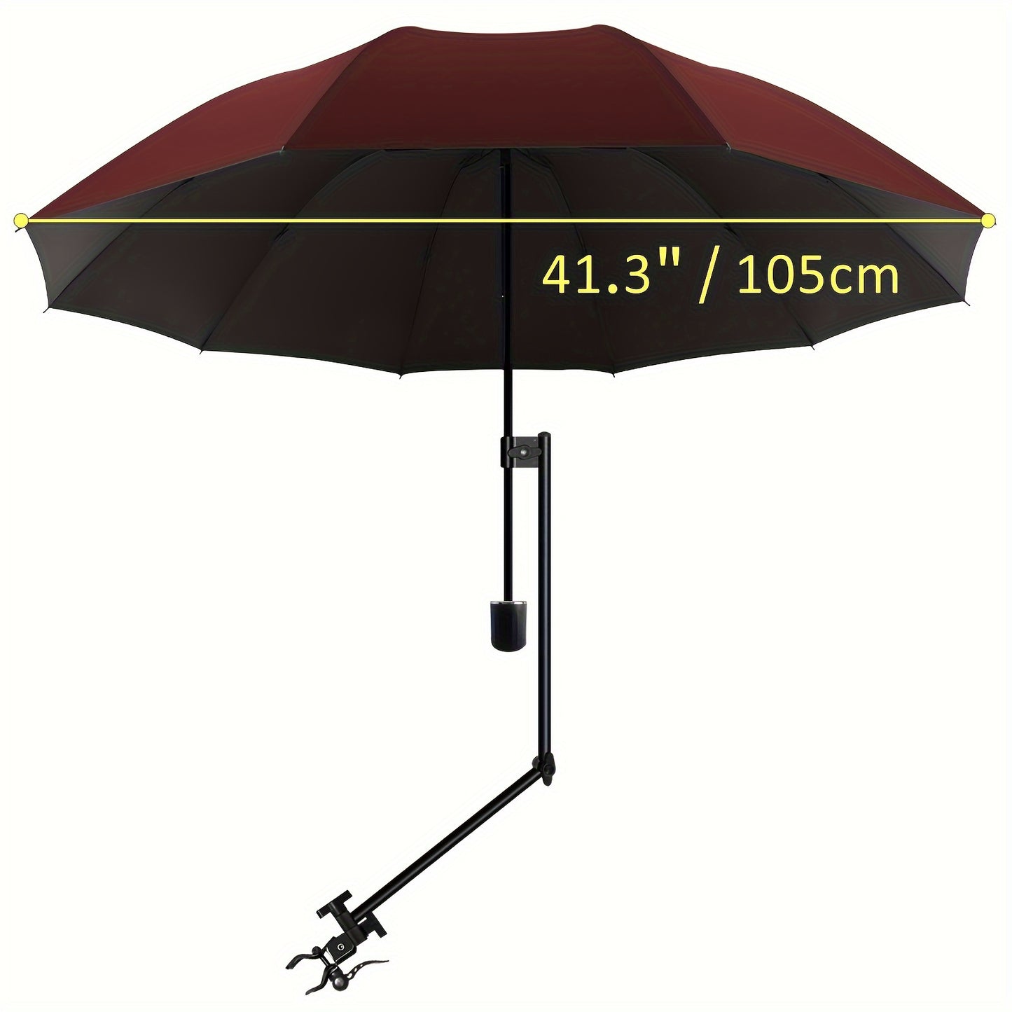 Portable sun umbrella with UPF50+ protection, adjustable clamp, manual open/close, UV-resistant polyester fabric, iron shaft - ideal for beach chair, golf cart, stroller.