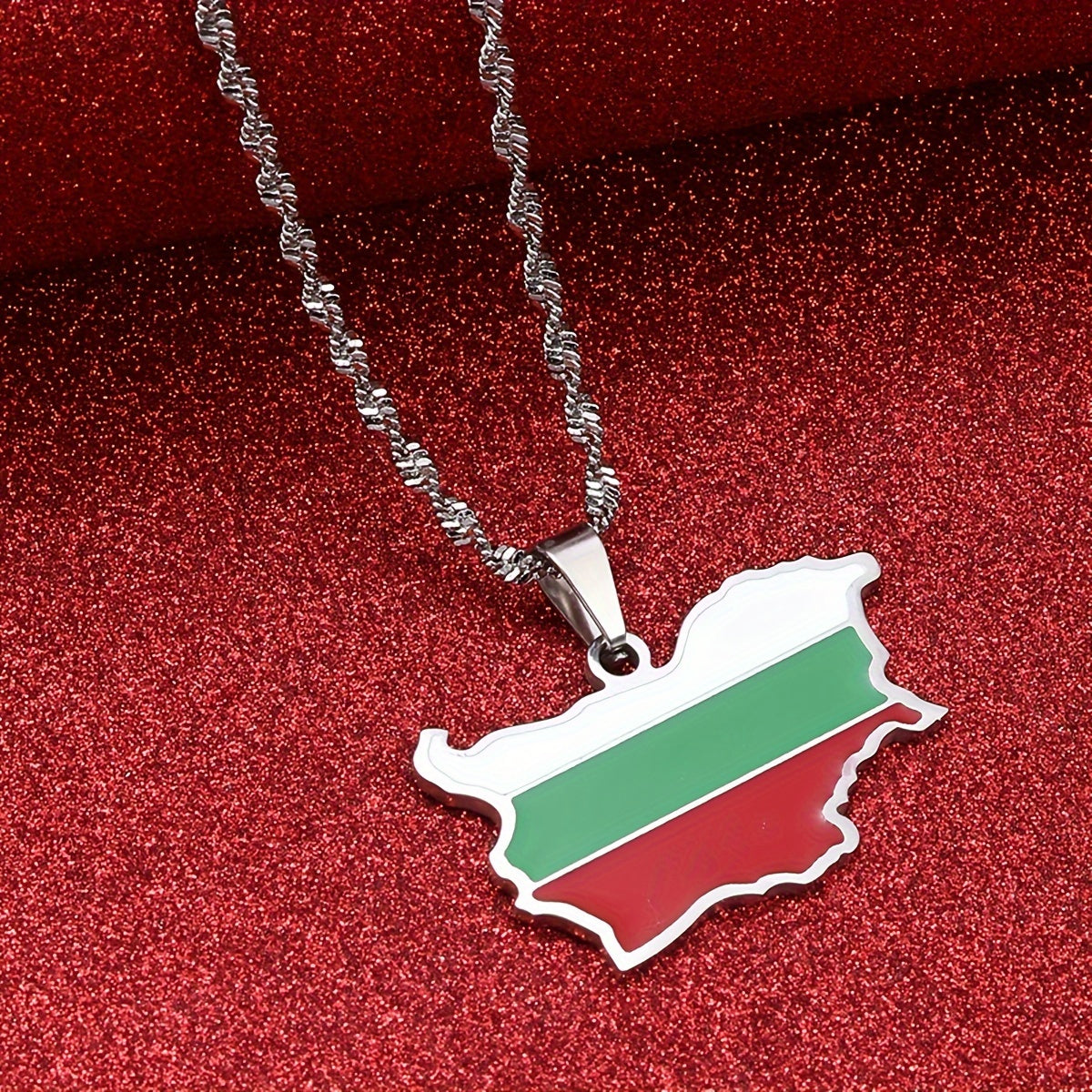 Unisex Bulgaria Flag Stainless Steel Pendant Necklace, featuring Ethnic Simple Style, suitable for Women and Men. Versatile Fashion Jewelry perfect for Daily or Party Wear, all-year round Accessory.