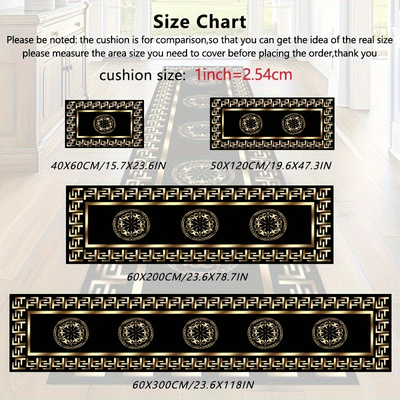 Elegant F-Pattern Runner Rug in Luxurious Golden and Black - Non-Slip, Machine Washable Polyester Carpet for Entryway, Living Room, Bedroom, Outdoor Patio, Garden, and Yard Decor