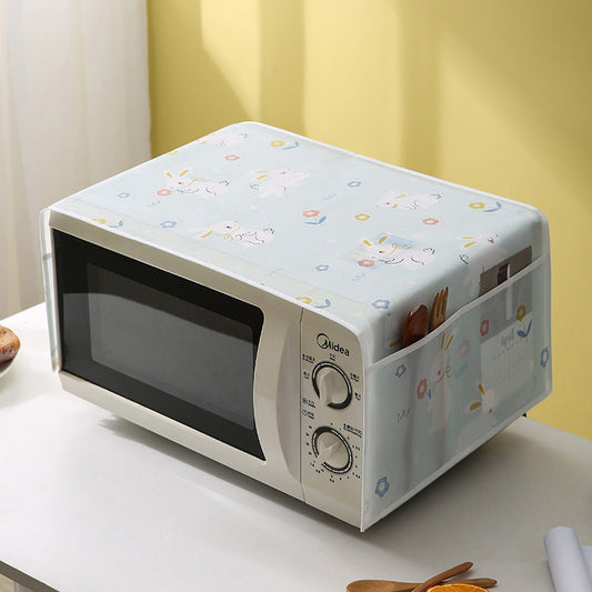 Waterproof and Oil-Resistant PVC Microwave Oven Dust Cover, Designed for Easy Storage and Kitchen Organization.