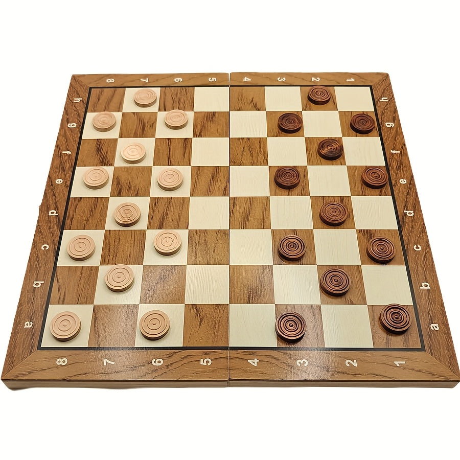 1pc 3-in-1 wooden chess board game for adults, includes backgammon and checkers.