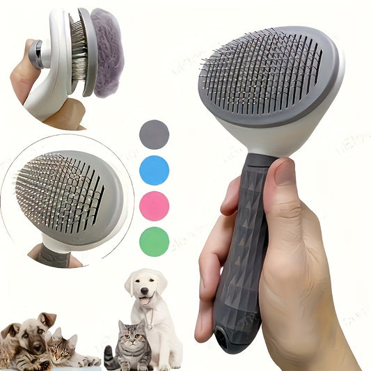 Self-cleaning deshedding comb for cats and dogs made of PP material with one-click hair removal and automatic floating design.