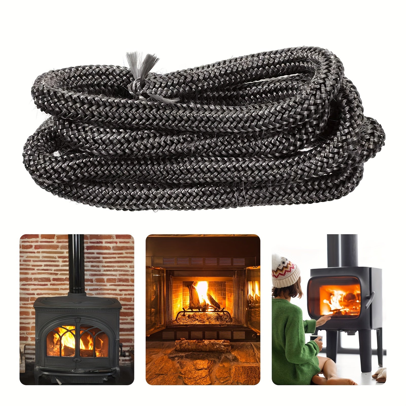 Durable Vintage Fireplace Door Seal with 2m Fiberglass Gasket Rope for Woodburner, High Temperature Resistant, Wall Mount, Non-Electric Glass Stove Gasket Replacement, Abrasion Resistant and Soft