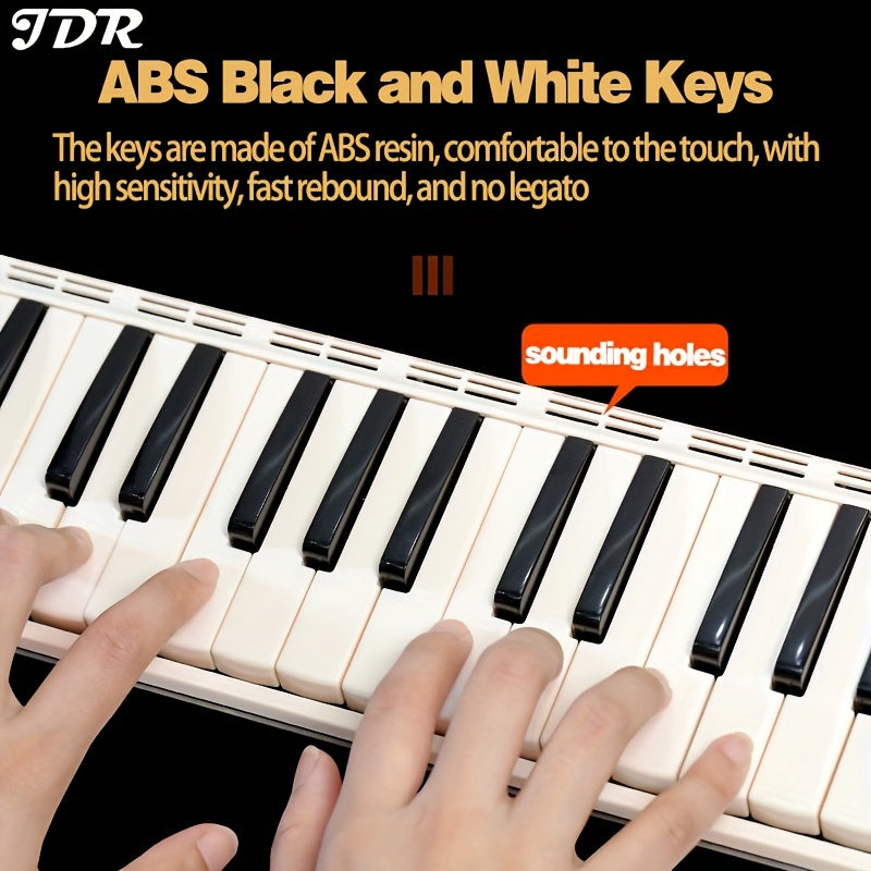 JDR 32/37 Professional Melodica with Premium ABS Hard Case - Portable Wind Instrument for Beginners, Students, and Performers - White/Black Options