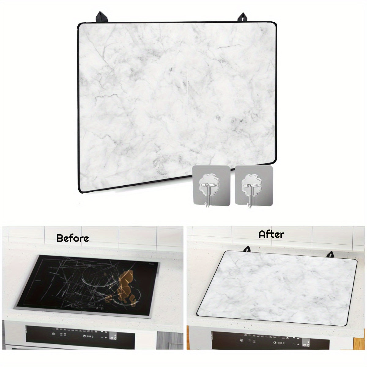 1 piece of stove top covers designed for electric stoves, featuring a stylish marble design. This rubber induction cooktop protector is foldable and heat resistant, providing protection for your glass top stove. A must-have kitchen accessory for keeping