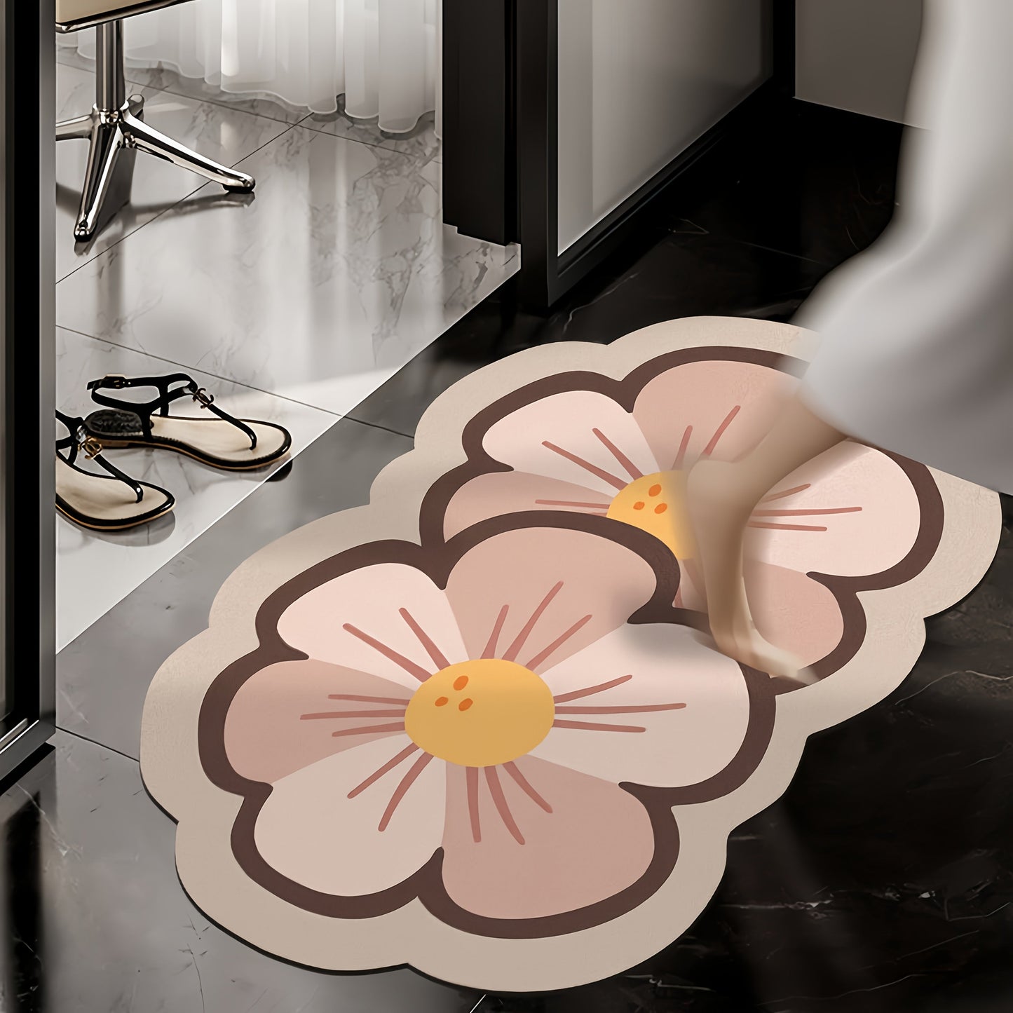 Christmas Decorative Floor Mat with Floral Pattern, Made of Diatomaceous Earth, Non-Slip Rubber Backing, Machine Washable, Quick-Dry Soft Shower Carpet, Low Pile Knit Fabric, suitable for Bathroom.