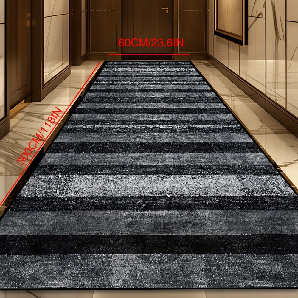 Black Bar Patterned Stain Resistant Crystal Velvet Runner Rug - Rectangle Shape, Machine Washable, Non-Slip, Medium Pile Polyester Mat for Living Room, Coffee Shop, Indoor, Shopping Mall, Lounge, Balcony - Machine Made