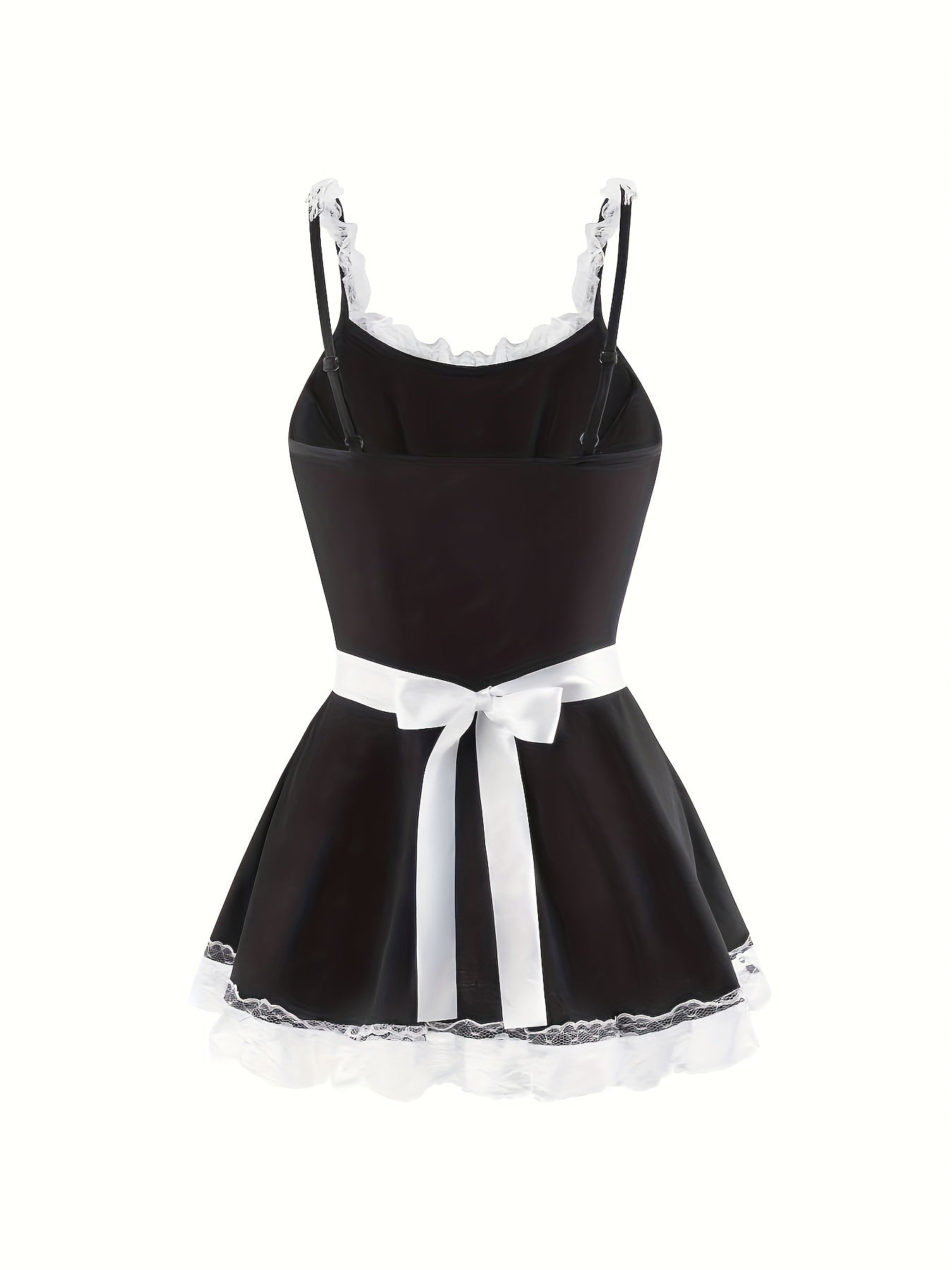 Sexy maid role-play costume with lace details, strappy slip dress for women's lingerie.