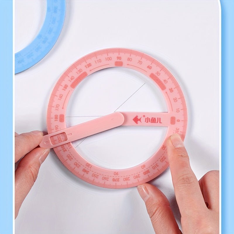 360-Degree Rotating Protractor - Precision angle measuring tool for drafting and drawing, made of durable plastic, essential office supply.