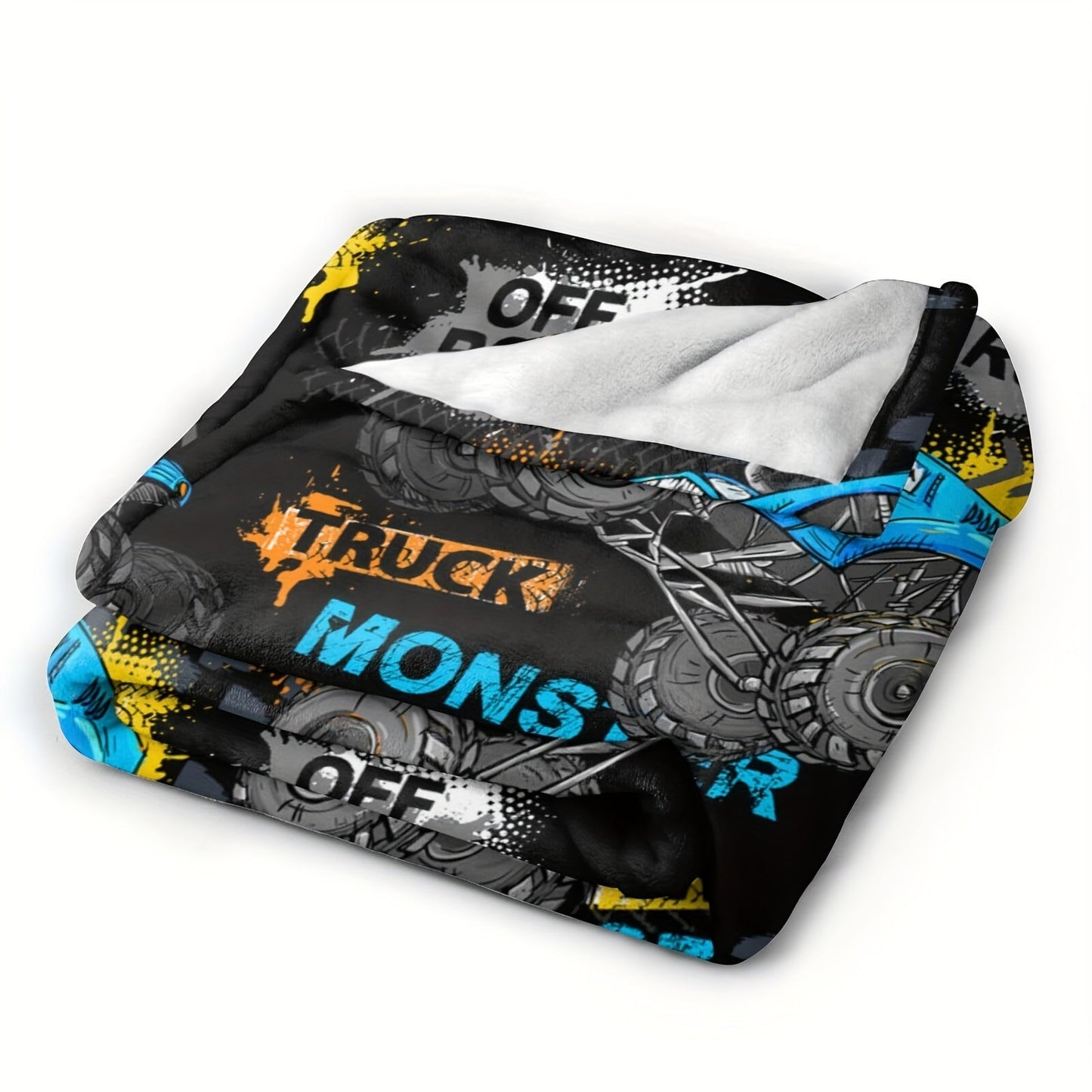 Stay Warm and Cozy with our Monster Truck Flannel Blanket - Perfect for Bed, Sofa, or Home Decor, Provides Year-Round Comfort and Durability