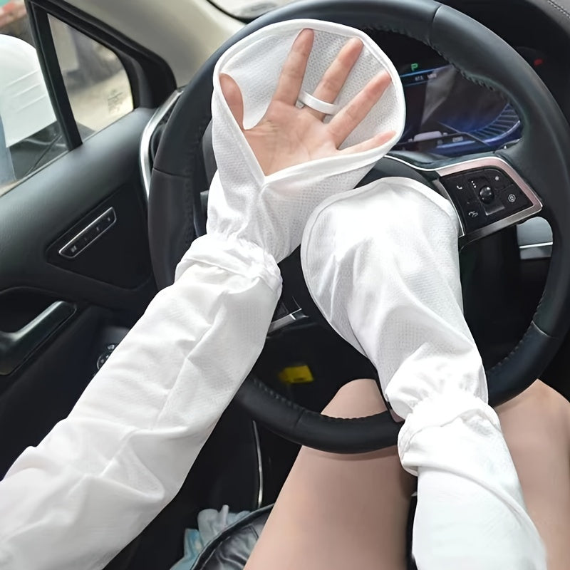 Elegant Black and White Horseshoe Sleeves - Loose Hook Finger Arm Covers for Women Driving, Providing Summer UV Protection