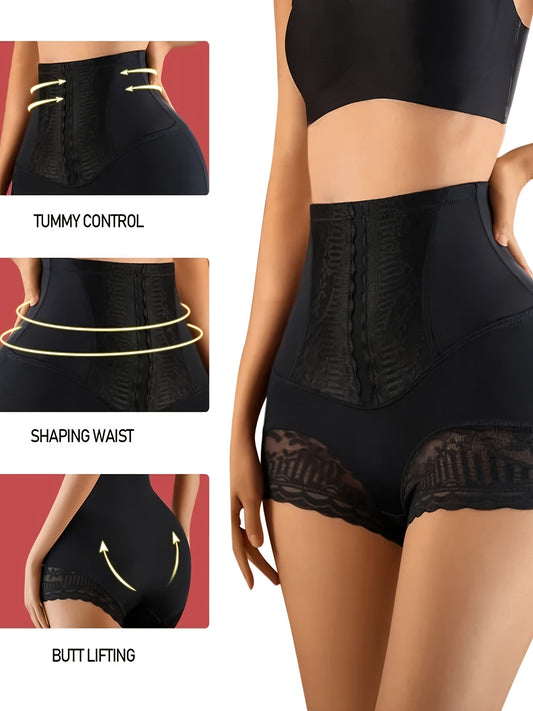 High-waist shapewear panties for women, ready for summer with invisible belly control and hip lift. Made of breathable nylon blend with lace detail.