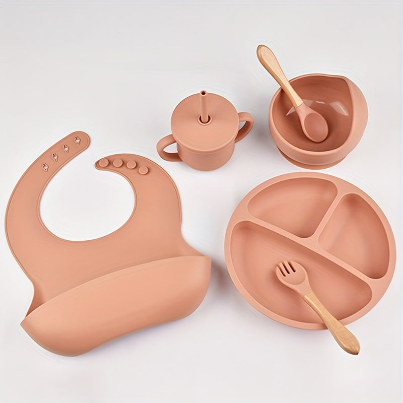 Baby Silicone Dinnerware Set: Includes Suction Plate, Bowl, Bib, Fork & Spoon, Straw Cup - BPA-Free and Safe for Ages 0-3 - Perfect Easter Gift for Toddlers