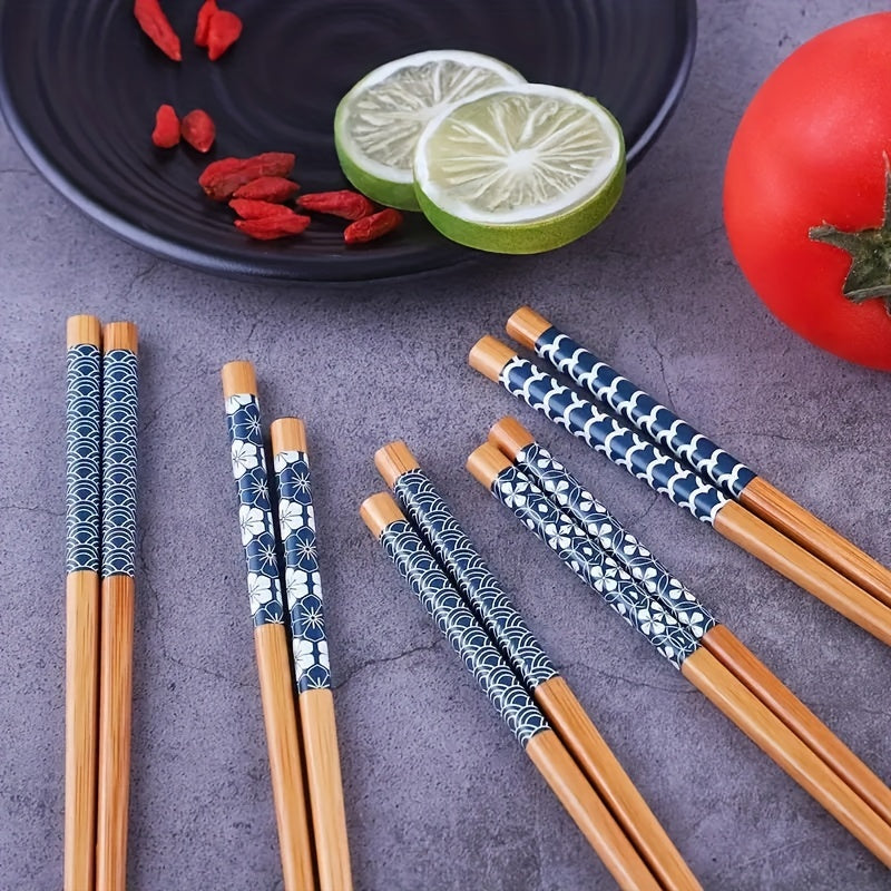 5 pairs of premium bamboo chopsticks, non-slip, high temperature resistant, lightweight, and dishwasher safe.