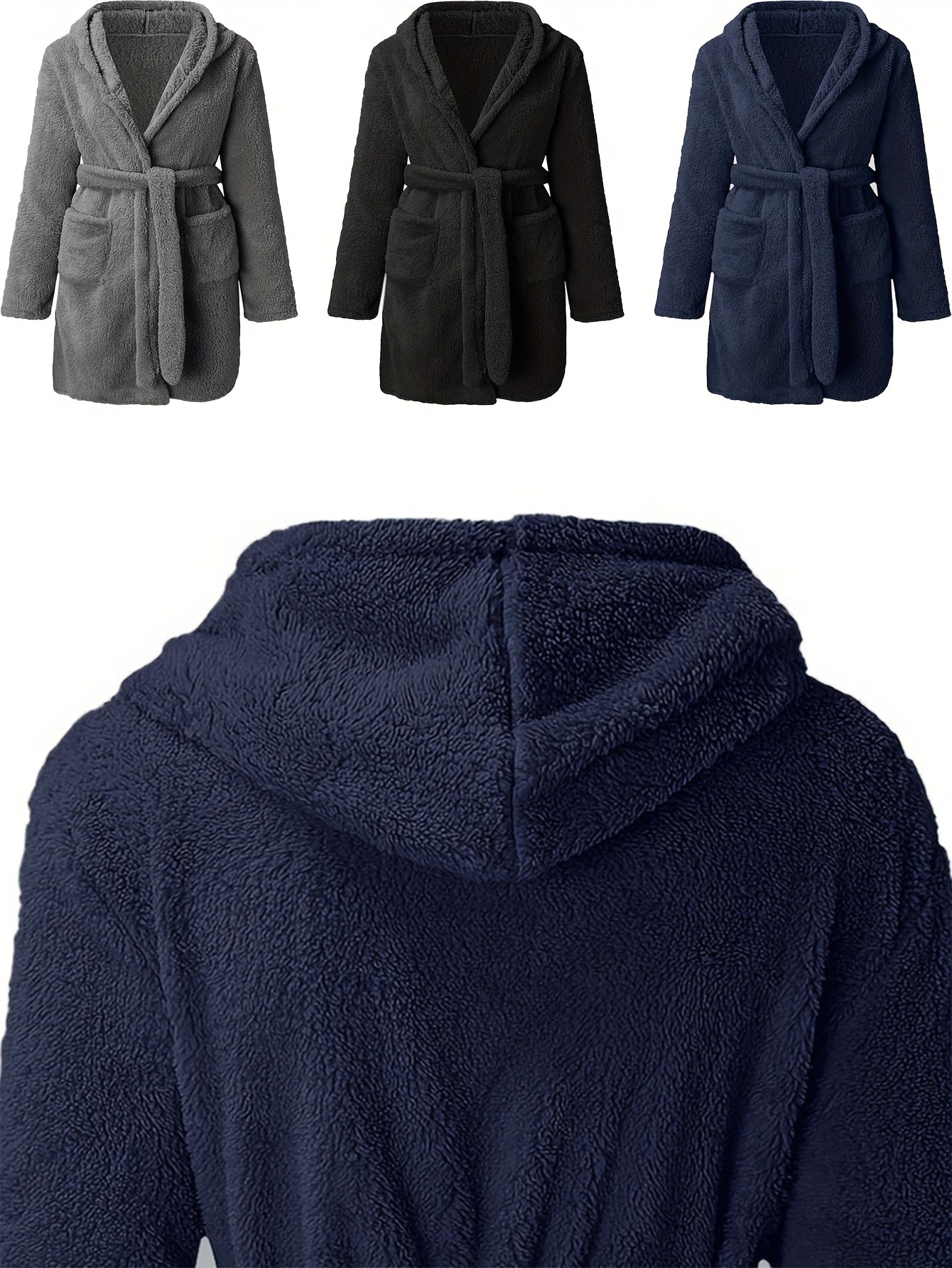 Men's warm robe with fleece lining - cozy, thick, and comfortable. Perfect for fall/winter. Machine washable.