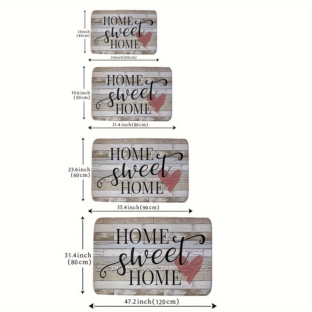 Wood Grain Retro Farm Love Home Sweet Home Letter Pattern Cute Cartoon Style Washable Non-slip Soft Thickened Flanders Foam Sponge Carpet Door Mat for Indoor Home Bathroom Entrance Floor.