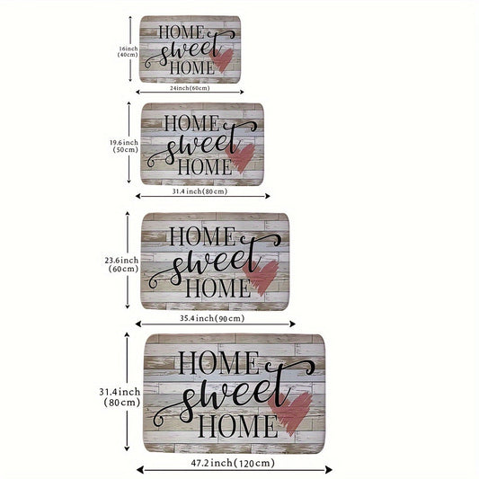 Wood Grain Retro Farm Love Home Sweet Home Letter Pattern Cute Cartoon Style Washable Non-slip Soft Thickened Flanders Foam Sponge Carpet Door Mat for Indoor Home Bathroom Entrance Floor.