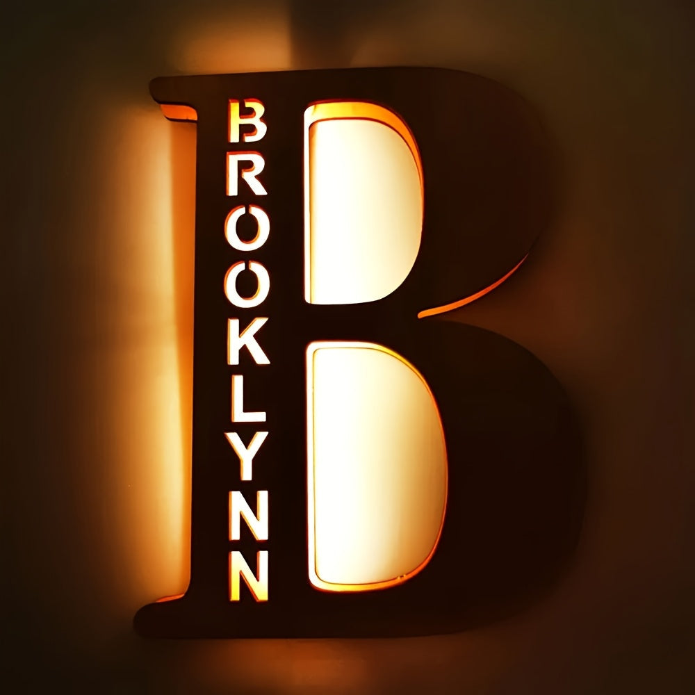 Customize Initial Letter Wall Sconce with Personalized Engraved Name Night Light, Long-Lasting LED, USB Powered, Premium Finish, Perfect Bedroom Decor, Great Holiday, Wedding, Birthday Gift Option