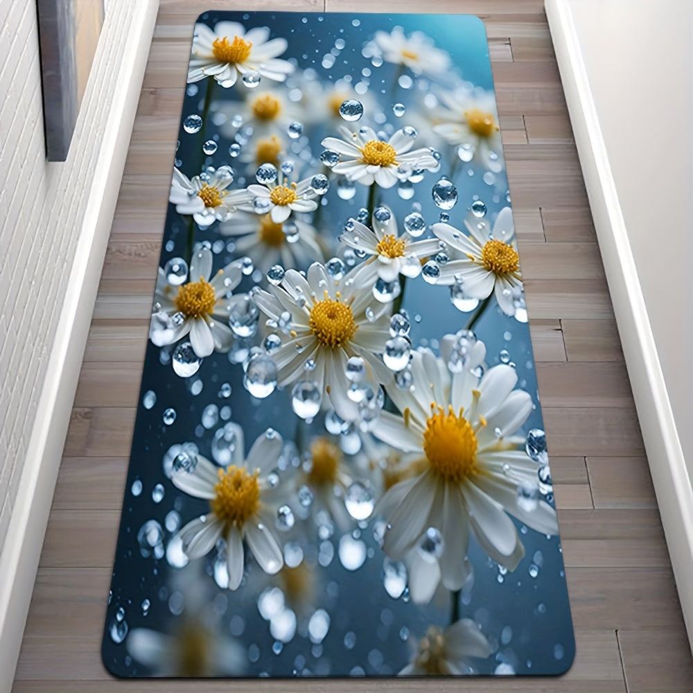 1pc Small Daisies In the Rain Soft Thickened Bathroom Carpet, Kitchen Floor Mat, Living Room Carpet, Bedroom Carpet, Interior Door Floor Mat, Machine Washable Entry Door Carpet, Decorative