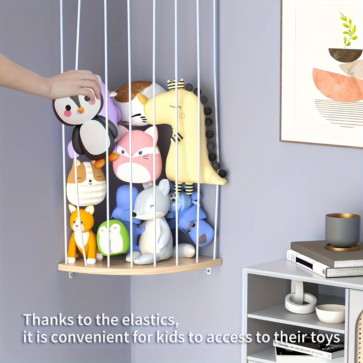 Adjustable Wall-Mounted Wooden Plush Toy Organizer - Space-Saving Storage Solution with Large Angle Design for Living Room & Bedroom