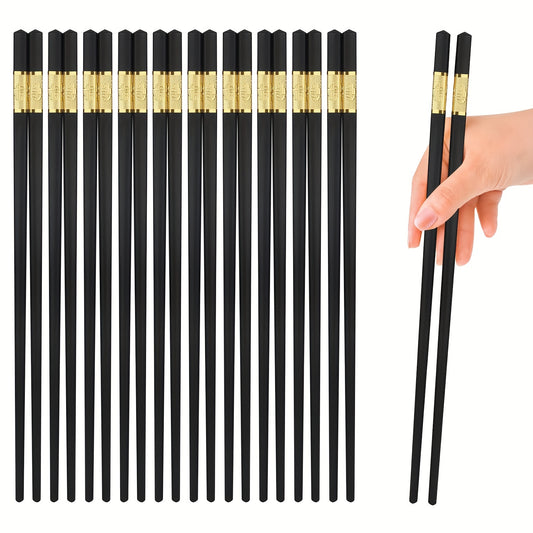 10 pairs of reusable non-slip fiberglass chopsticks in black. Dishwasher safe, easy to clean. Great for home, hotels, and restaurants.