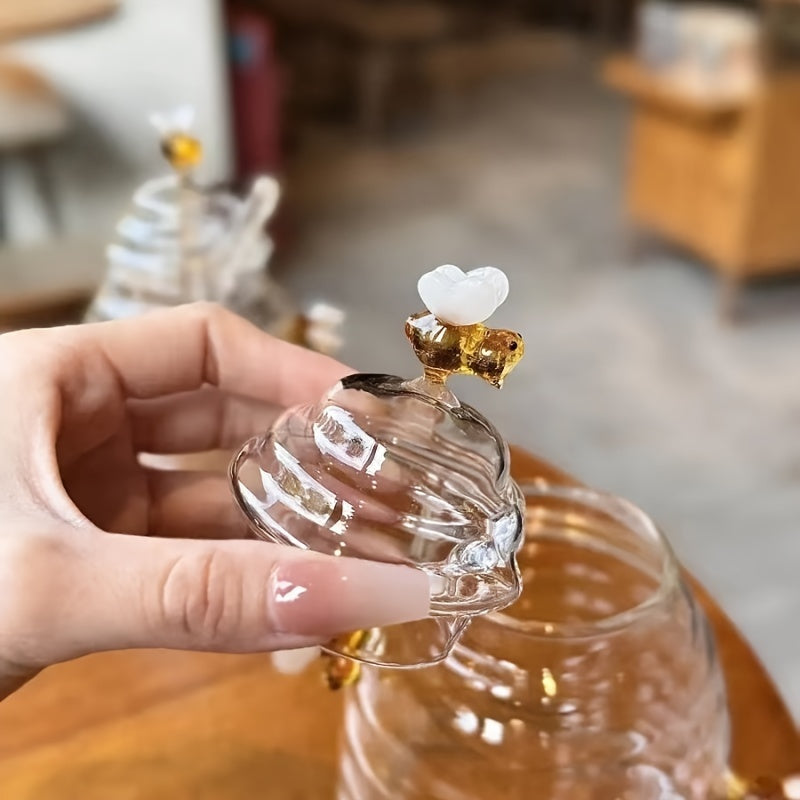 Animal-themed glass honey jar with lid - Ideal for kitchen and dining use.