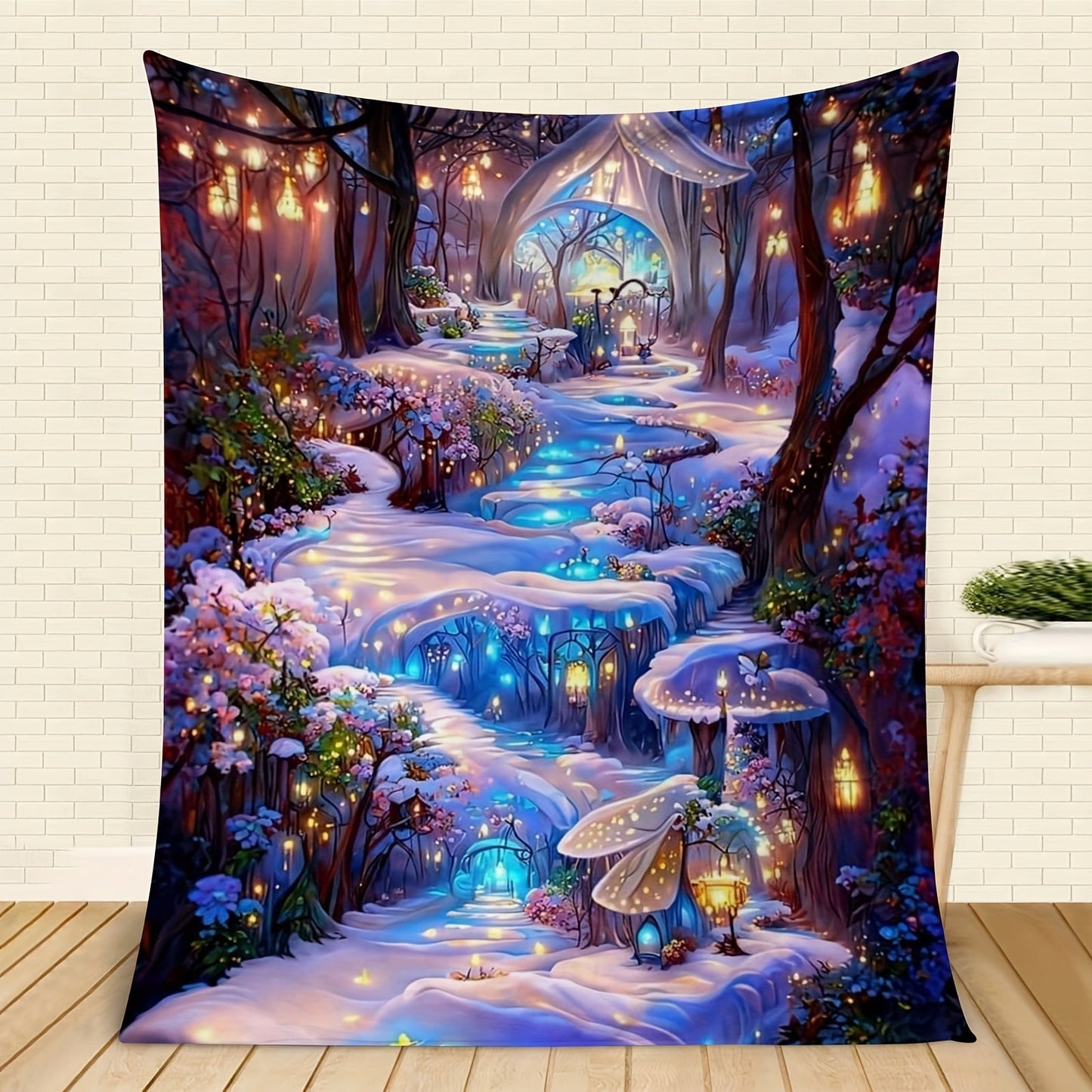 All-Season Forest Night Scene Blanket, Machine Washable Digital Print, Made with 100% Polyester Flannel