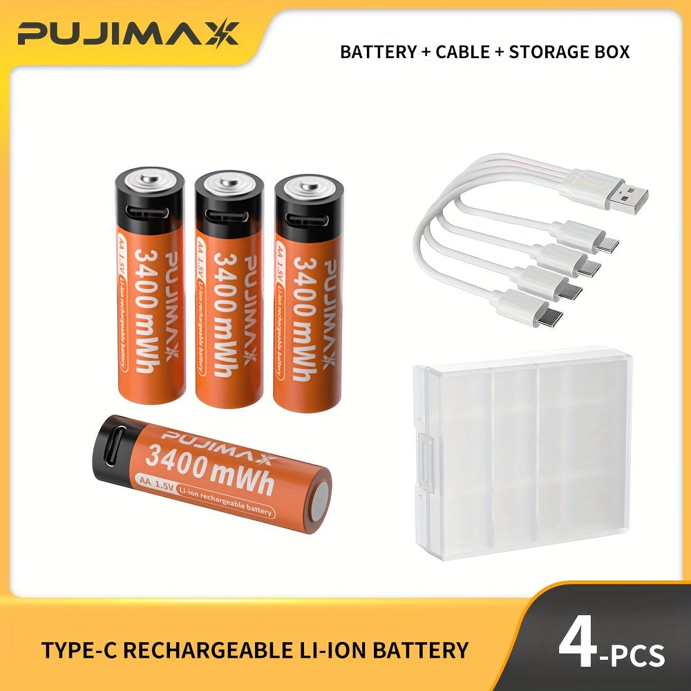 PUJIMAX 1.5V AA rechargeable lithium batteries are stable, can be reused 1500 times, cost-effective, and suitable for various devices like mice, remote controls, doorbells, toys, and alarm